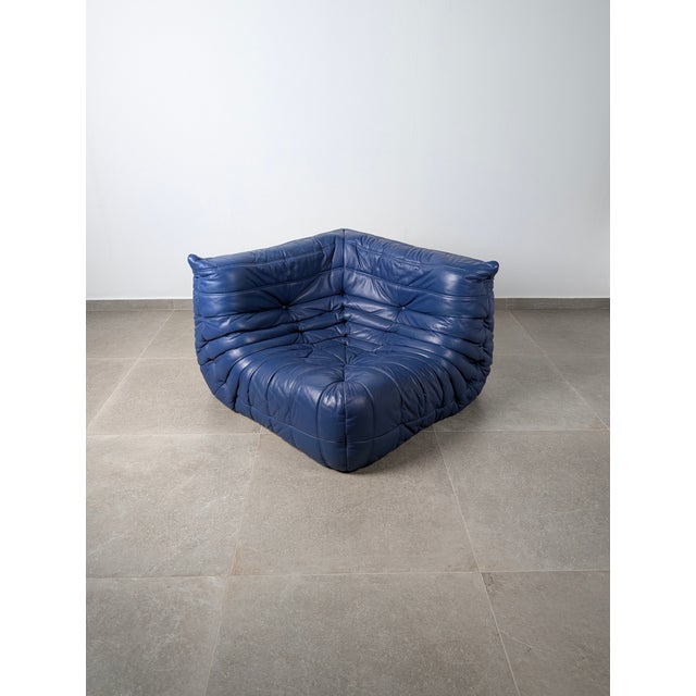 Vintage Togo Corner Sofa in French Blue Leather by Michel Ducaroy for Ligne Roset, 1980s For Sale - Image 12 of 16