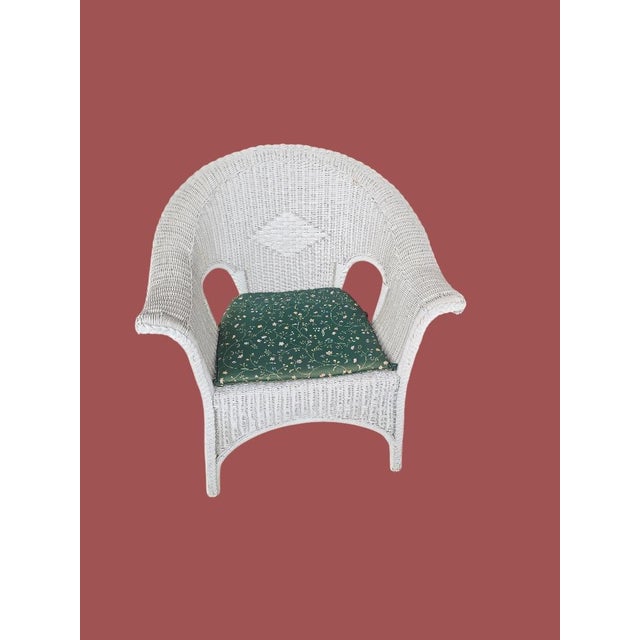 Vintage Coastal White Wicker 7-Piece Conversation Set With Loveseat, Four Chairs & Glass Top Tables For Sale - Image 11 of 11