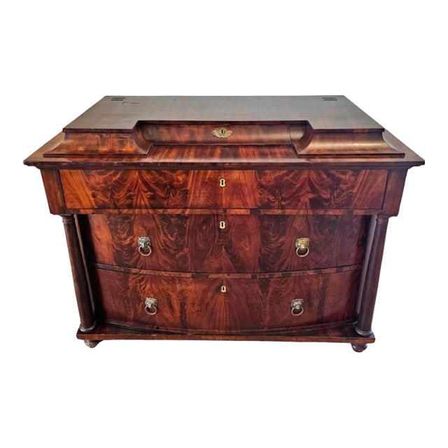 Early 19th Century Biedermeier Period Flame Mahogany Chest of Drawers For Sale