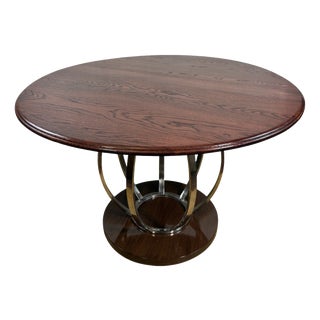 Vintage Art Deco Round Dining Table with Oak Top & Chrome Base, 1990s For Sale