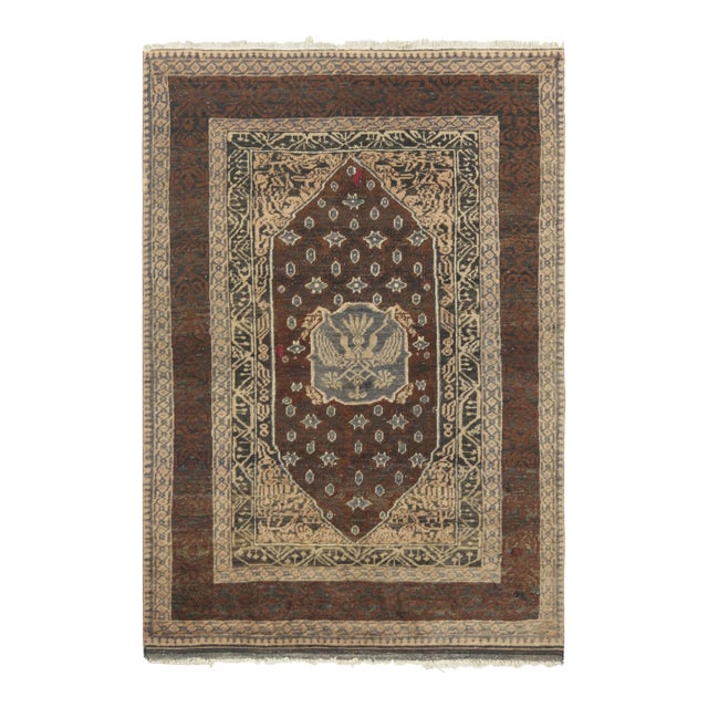 Antique Agra Rug in Beige-Brown With Medallion and Patterns - Rug & Kilim For Sale