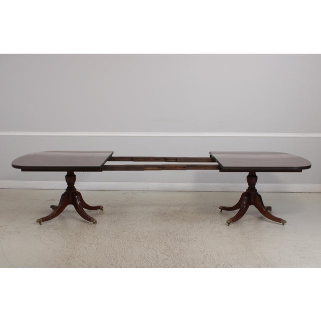 Smith & Watson Banded Inlaid Mahogany Pedestal Double Dining Table For Sale - Image 12 of 17