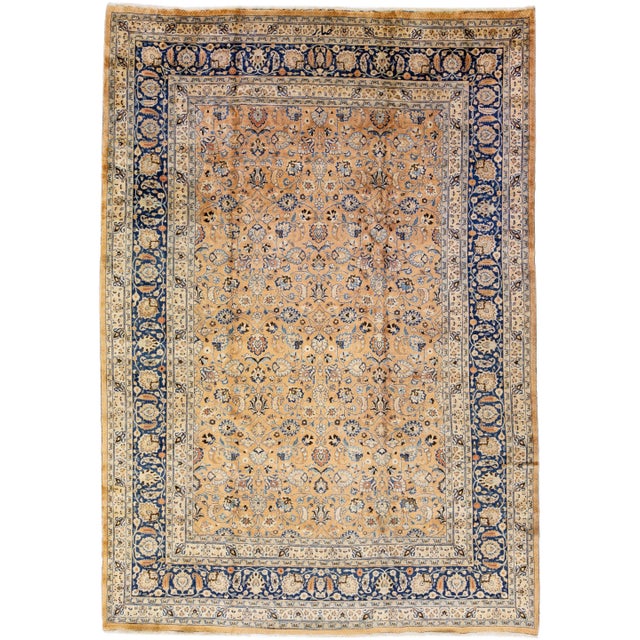 Textile Early 20th Century Antique Persian Mashad Handmade Tan Wool Rug With Allover Motif For Sale - Image 7 of 7