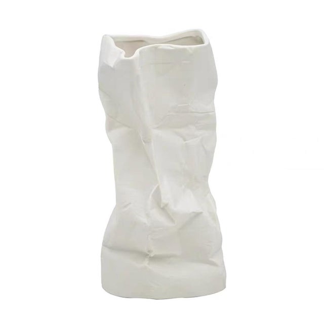 Late 20th Century Late 20th Century Folded White Ceramic Vase - A Pair For Sale - Image 5 of 6