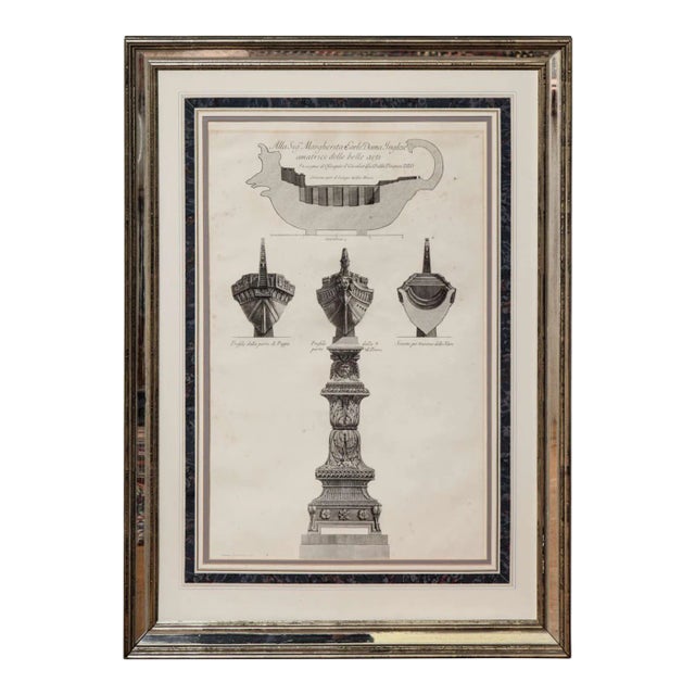Mid 19th Century Framed Antique Etching of Ship by Piranesi For Sale