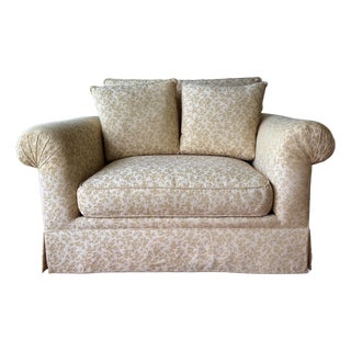 1990s Comfy Vintage Easy Chair and a Half - Reupholstered in a Soft Yellow Chinoiserie Fabric For Sale