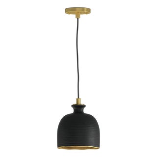 Bianca Ceramic Pendant, Matte Black and Gold For Sale