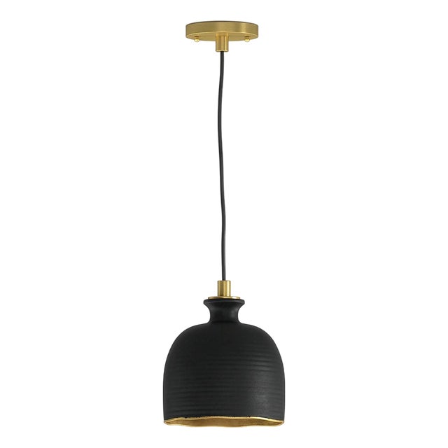 Bianca Ceramic Pendant, Matte Black and Gold For Sale