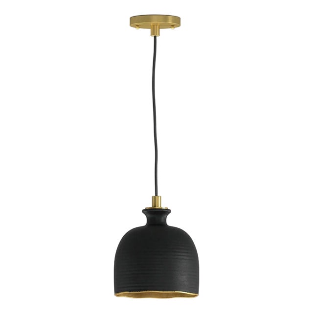 Regina Andrew Bianca Ceramic Pendant, Matte Black and Gold For Sale