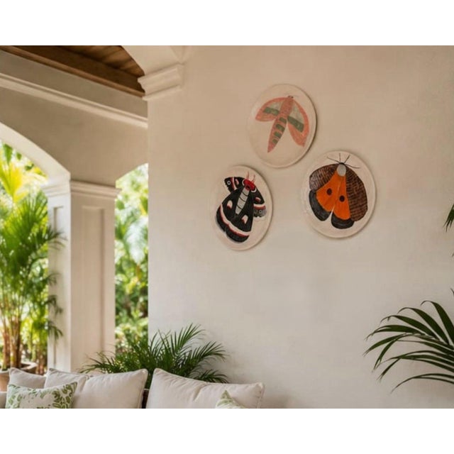 Ceramic Set of 3 Vintage Spanish Studio Pottery Moth Ceramic Decorative Plates For Sale - Image 7 of 12