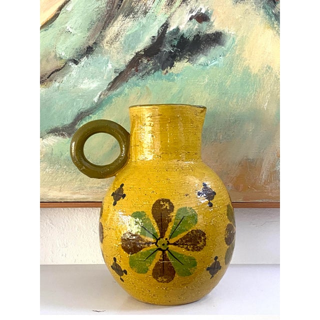 Mid Century Bitossi Italy Large Yellow Ceramic Jug Pitcher For Sale - Image 9 of 10