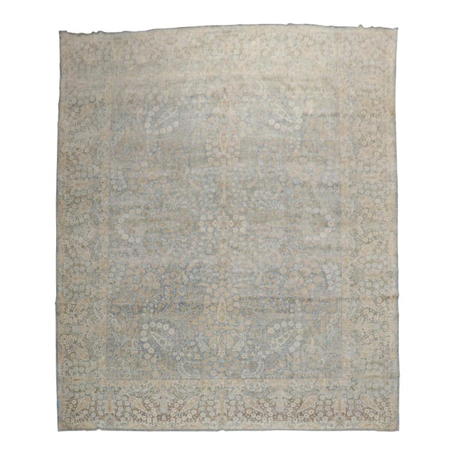 Fancy Light Blue Antique Persian Kerman Room Size Rug - 8'9" x 11'7" For Sale