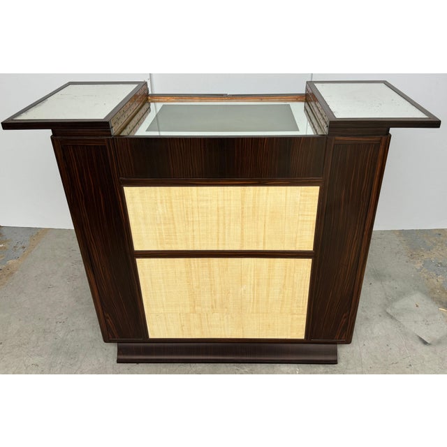 1930s Art Deco Macassar Ebony, Parchment & Mirror Dry Bar Attributed to Andre Arbus For Sale - Image 5 of 12