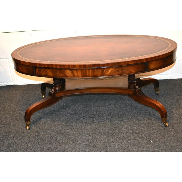 Vintage Weiman Oval Mahogany Leather Top Coffee Table Chairish