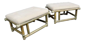 McGuire Bamboo Upholstered Footstools