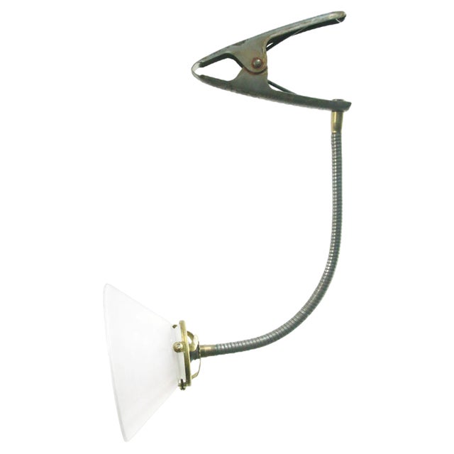 Vintage White Opaline Glass Flexible Arm Clamb Spot Light For Sale