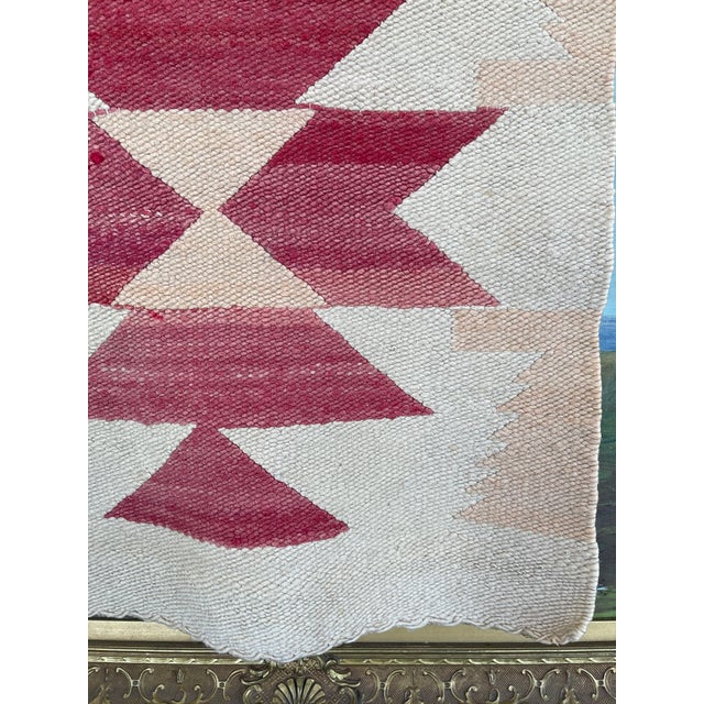 Vintage Handwoven Wool Wall Tapestry With Geometric Navajo-Inspired Motif in Red and Beige For Sale In Seattle - Image 6 of 10
