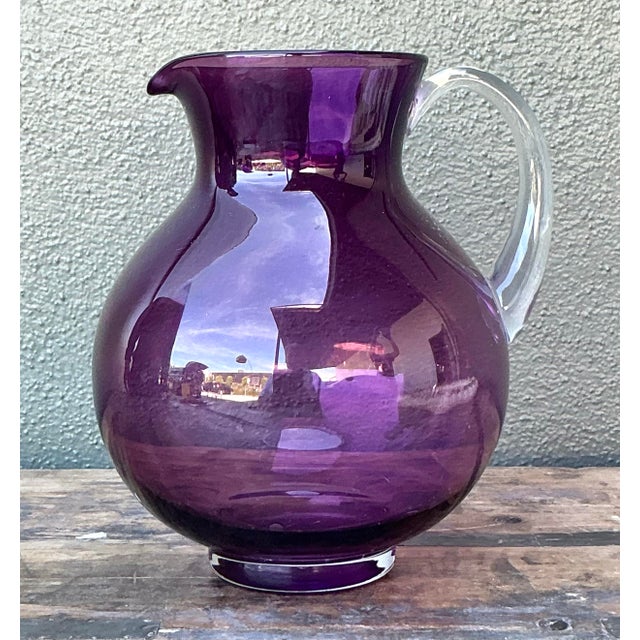 Vintage Boho Blown Glass Pitcher For Sale - Image 4 of 10
