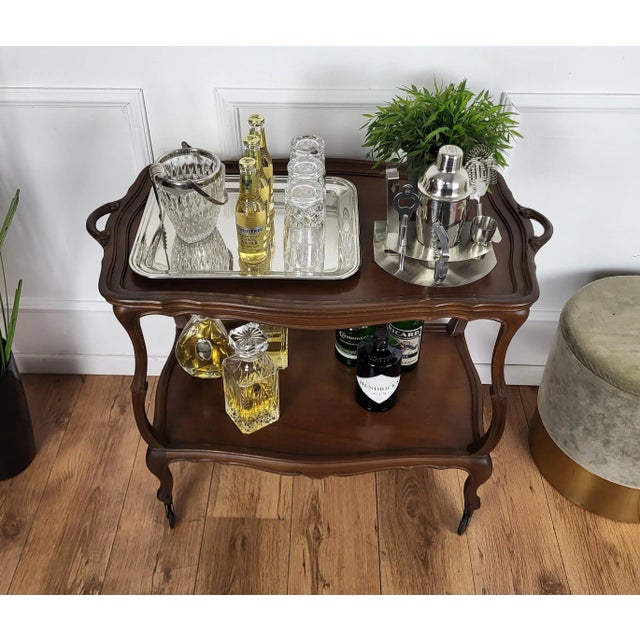 1950s Mid-Century Italian Chippendale Wood Dry Bar Cabinet Liquor Cart, 1950s For Sale - Image 5 of 8