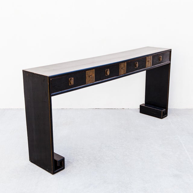 Early 20th Century Chinese Ming-Style Black Lacquer Console Table For Sale - Image 11 of 14