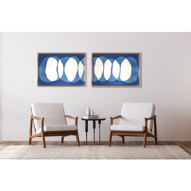 2026, Nine Lives, Minimalist Horizontal Diptych in Blue Tones, Circles Sequence, Monotype Cyanotype on Paper by Kind of Cyan For Sale In Miami - Image 6 of 10