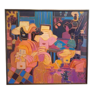 1970s Vintage Colorful Pink Still Life Painting by Molly Schiff, Framed