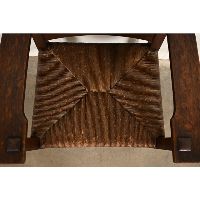 Wood Gustav Stickley Antique Mission Oak Arts & Crafts Armchair With Rush Seat, Circa 1910 For Sale - Image 7 of 14