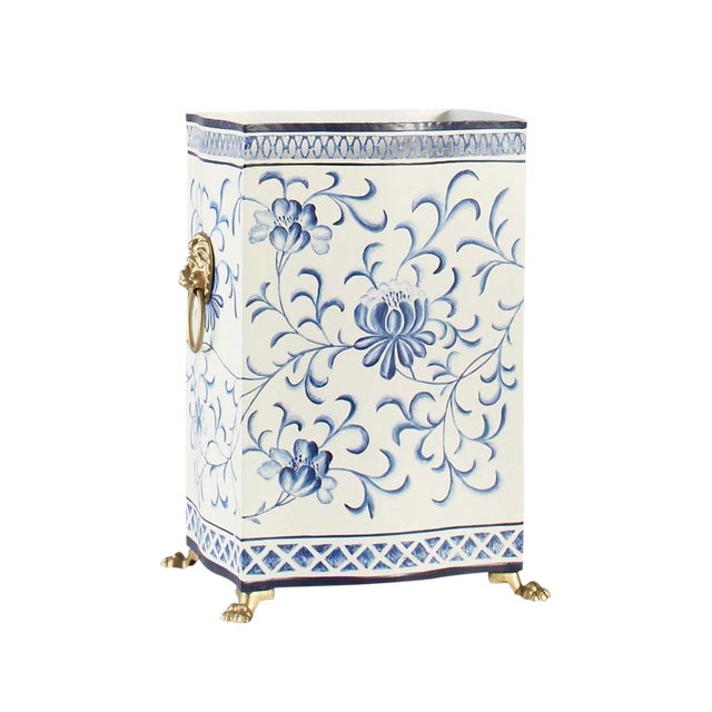 Chelsea House Inc Blue & White Wastebasket For Sale