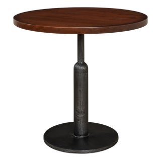 Industrial Bistro Table with Solid Walnut Top, 32 Inch Round For Sale