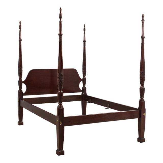 Councill Craftsmen Queen Size Mahogany Rice Carved Poster Bed For Sale