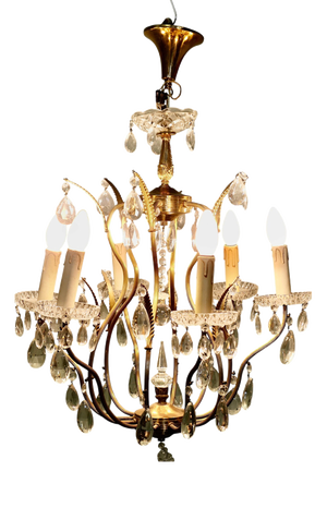 Vintage French Crystal and Brass Chandelier, 1950