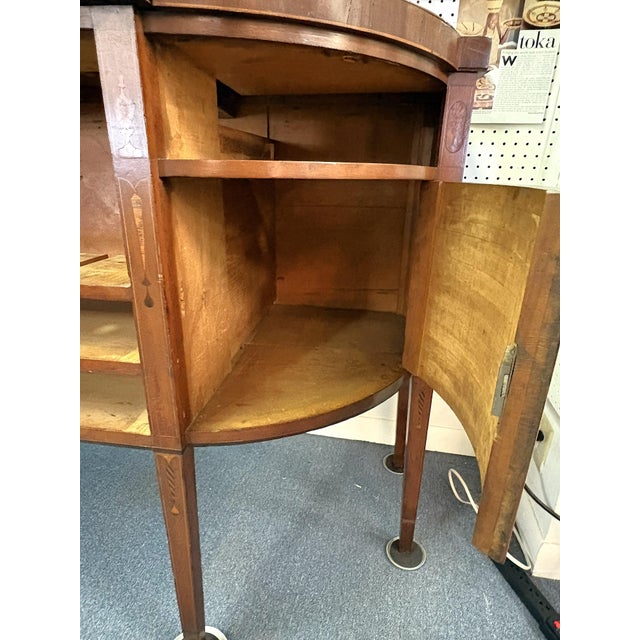 19th Century Sheraton Style Mahogany Bowfront Butler's Sideboard With Secretary Desk, Locks and Keys For Sale - Image 12 of 18