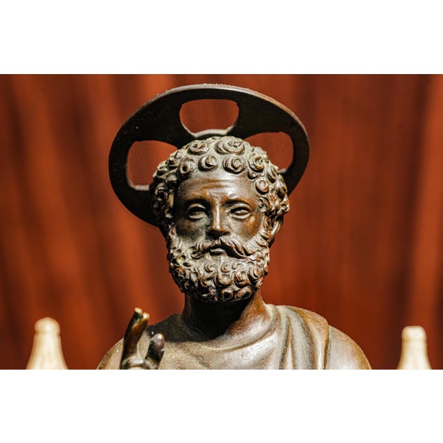 Exceptional Large Antique Grand Tour Bronze St. Peter Marble Statue Sculpture Home Decor For Sale - Image 4 of 15