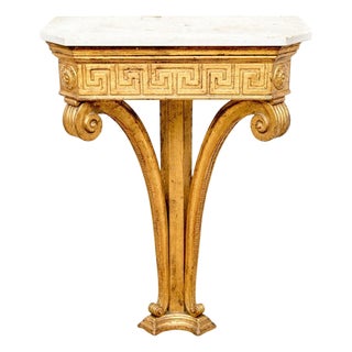 Neoclassical Giltwood Console With Marble Top and Greek Key Detail For Sale