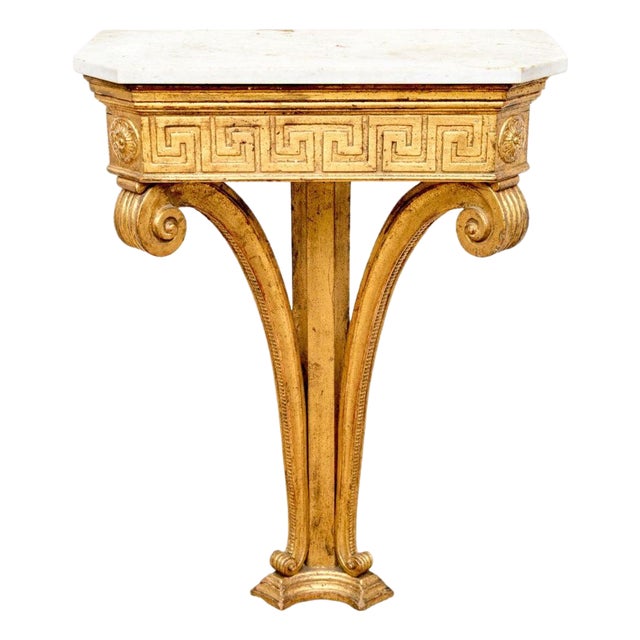 Neoclassical Giltwood Console With Marble Top and Greek Key Detail For Sale