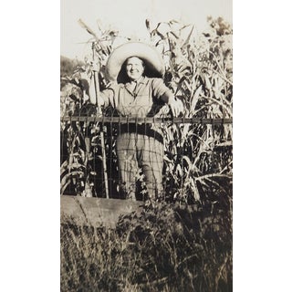 Vintage Snapshot Photograph Woman Gardner Farmer & Corn For Sale