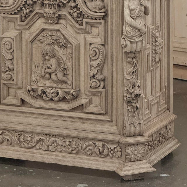 Sand 19th Century French Renaissance Revival Hand Carved Oak Buffet in Stripped Oak For Sale - Image 8 of 18