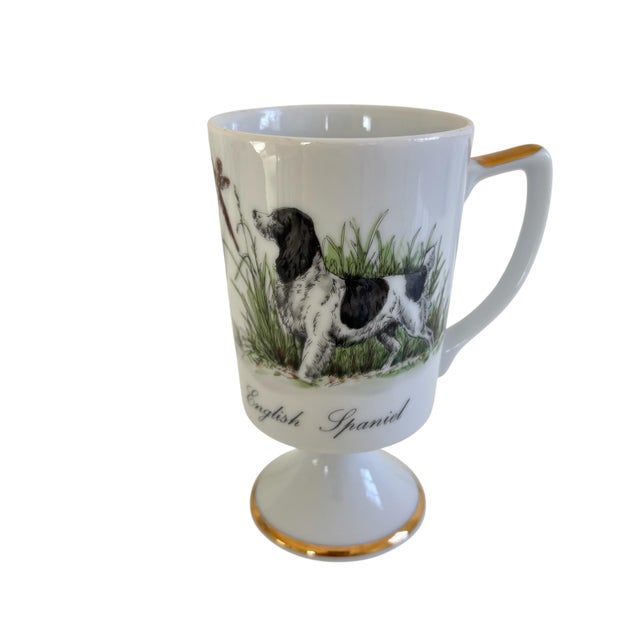 English Traditional Vintage Hand Painted Porcelain Sporting Dog Pedestal Mug Set (4) For Sale In Chicago - Image 6 of 9