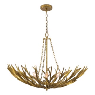 Regina Andrew River Reed Basin Chandelier, Antique Gold Leaf For Sale