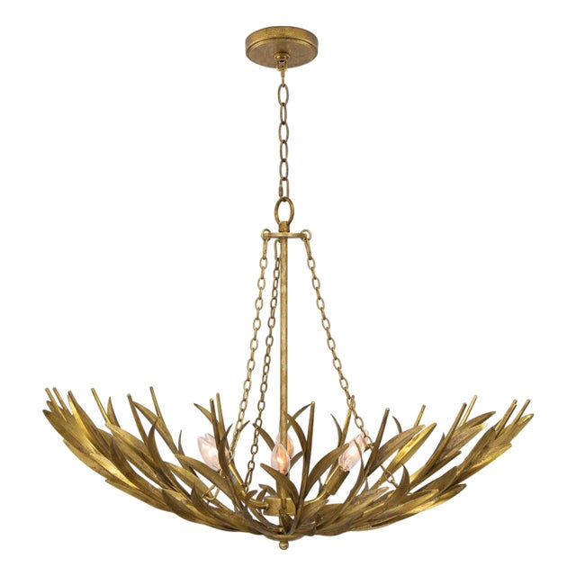 Regina Andrew River Reed Basin Chandelier, Antique Gold Leaf For Sale