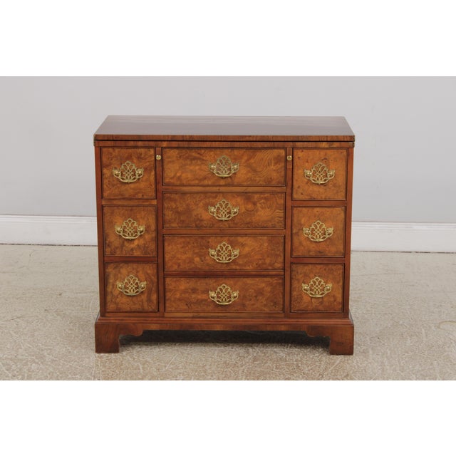 Age: Approx. 30 Years Old Details: Mahogany English George III Style Gorgeous Burl Walnut Front Flip Front Bracket Feet...