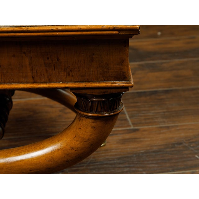 French 19th Century Walnut Curule Stool with Corinthian Capitals and Upholstery For Sale In Atlanta - Image 6 of 9