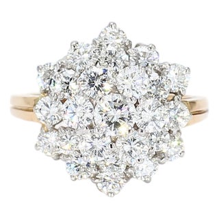 Mid 20th Century Oscar Heyman 18k Yellow & White Gold Diamond Cluster Cocktail Ring - Size 5.25 For Sale