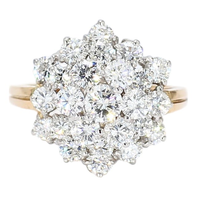 Mid 20th Century Oscar Heyman 18k Yellow & White Gold Diamond Cluster Cocktail Ring - Size 5.25 For Sale