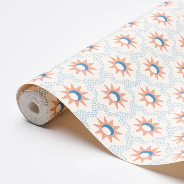 Schumacher SAMPLE - Schumacher Lucie Wallpaper In Clay & Blue For Sale - Image 4 of 5