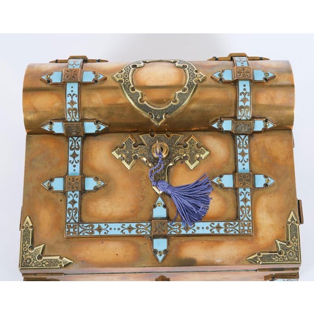 Paint Antique Victorian Ormolu & Enamel Writing Slope Lap Desk Set, 1800s For Sale - Image 7 of 18