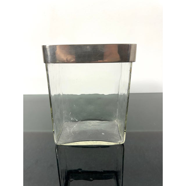 Mid-Century Modern Glass and Brushed Metal Flower Vase, Italy, 1970s For Sale - Image 3 of 9