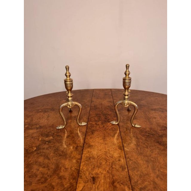 Antique Edwardian Brass Fire Irons and Fire Dogs, 1900, Set of 5 For Sale - Image 4 of 6