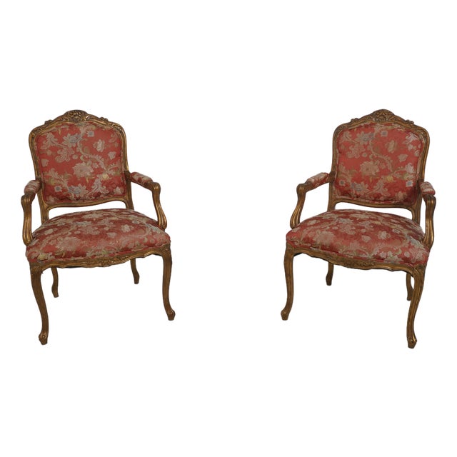Pair of Meyer-Gunther French Louis XVI Giltwood Carved Armchairs For Sale