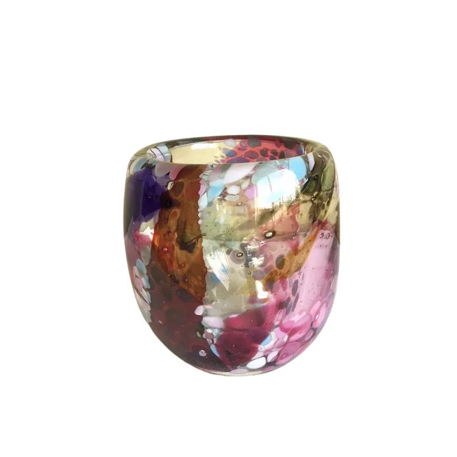 1980s Signed Vintage 1988 John Gerletti Colorful Hand Blown Abstract Art Glass Vase For Sale - Image 5 of 10
